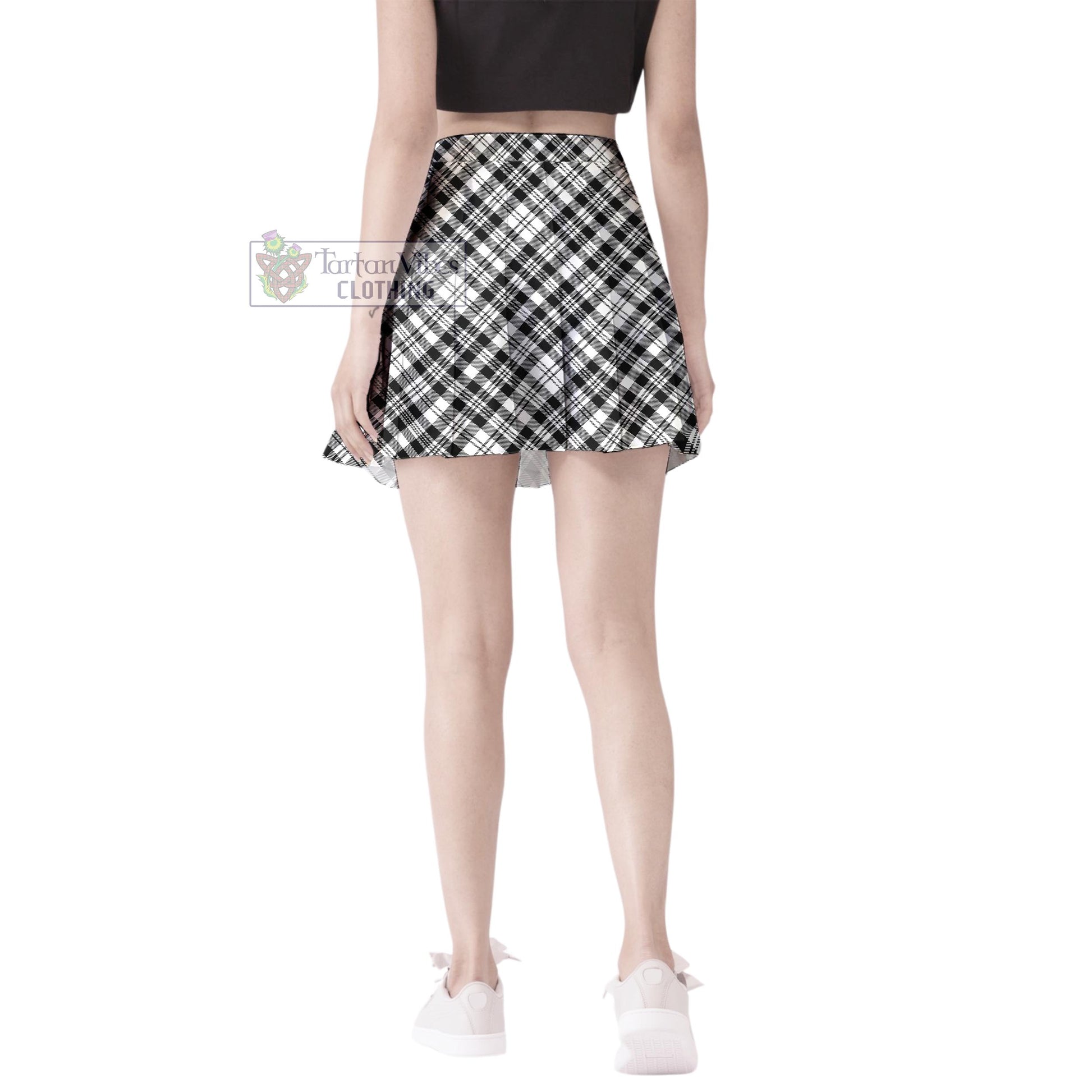 Tartan Vibes Clothing Scott Black White Tartan Women's Plated Mini Skirt