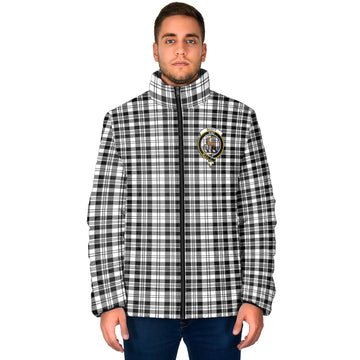 Scott Black White Tartan Padded Jacket with Family Crest