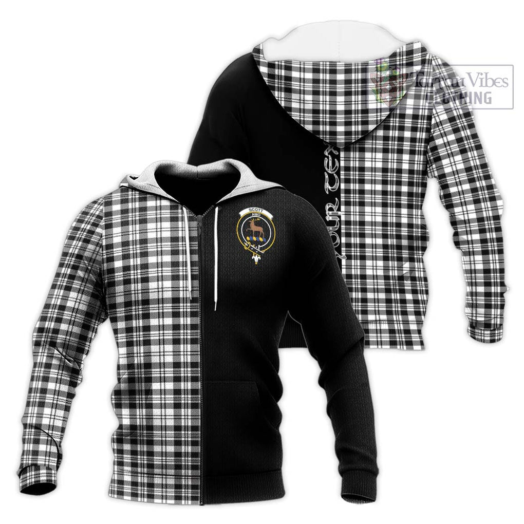 Scott Black White Tartan Knitted Hoodie with Family Crest and Half Of Me Style Unisex Knitted Zip Hoodie - Tartanvibesclothing Shop