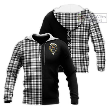 Scott Black White Tartan Knitted Hoodie with Family Crest and Half Of Me Style