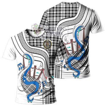 Scott Black White Tartan T-Shirt with Epic Bagpipe Style