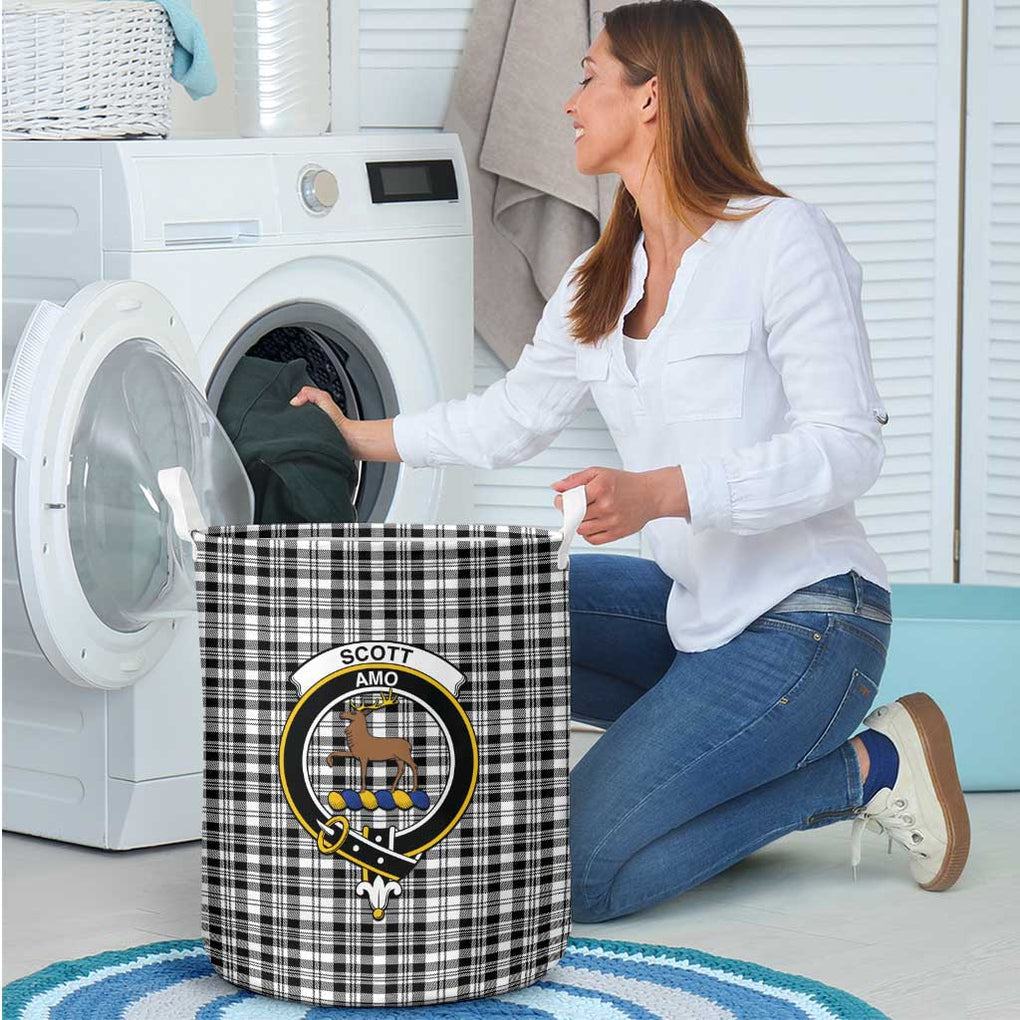 Scott Black White Tartan Laundry Basket with Family Crest - Tartanvibesclothing Shop