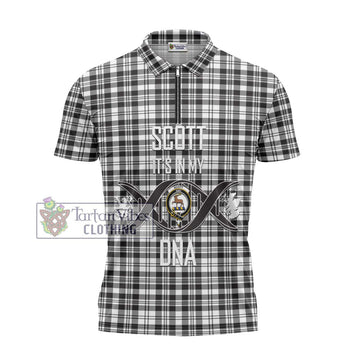 Scott Black White Tartan Zipper Polo Shirt with Family Crest DNA In Me Style