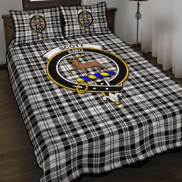 Scott Black White Tartan Quilt Bed Set with Family Crest