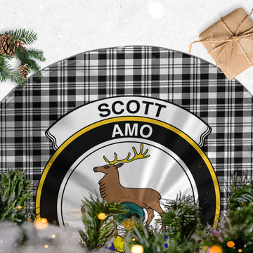 Scott Black White Tartan Christmas Tree Skirt with Family Crest