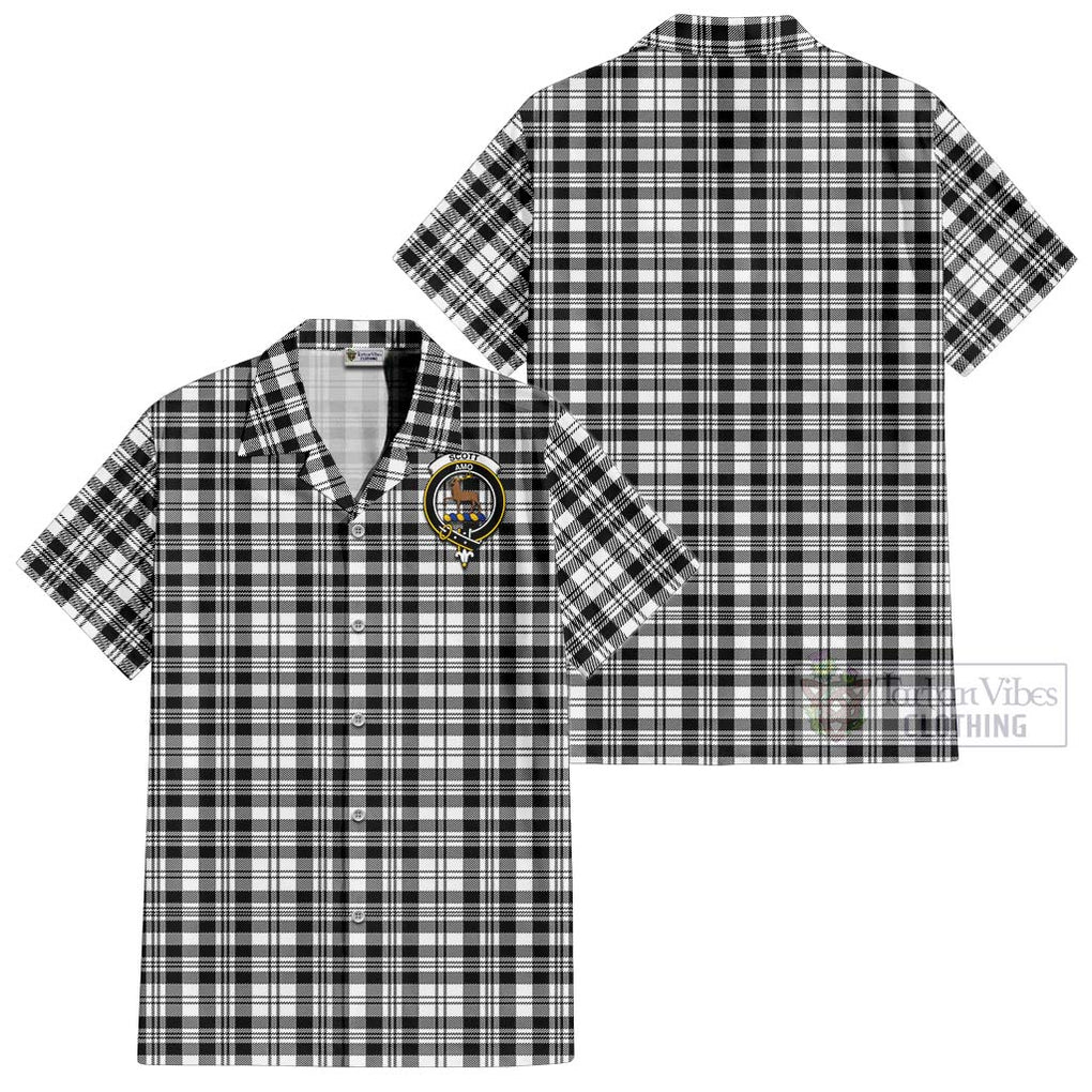 Scott Black White Tartan Cotton Hawaiian Shirt with Family Crest Kid - Tartan Vibes Clothing