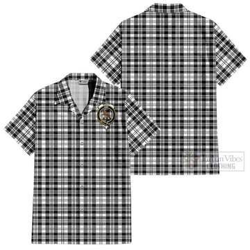 Scott Black White Tartan Cotton Hawaiian Shirt with Family Crest