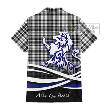 Scott Black White Tartan Short Sleeve Button Shirt with Alba Gu Brath Regal Lion Emblem