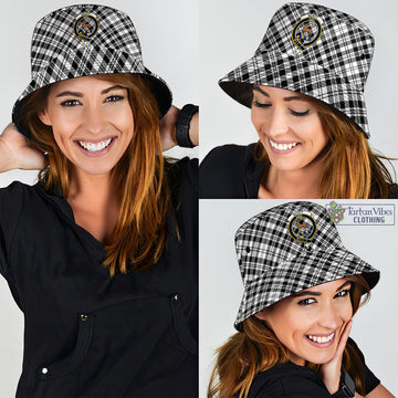 Scott Black White Tartan Bucket Hat with Family Crest