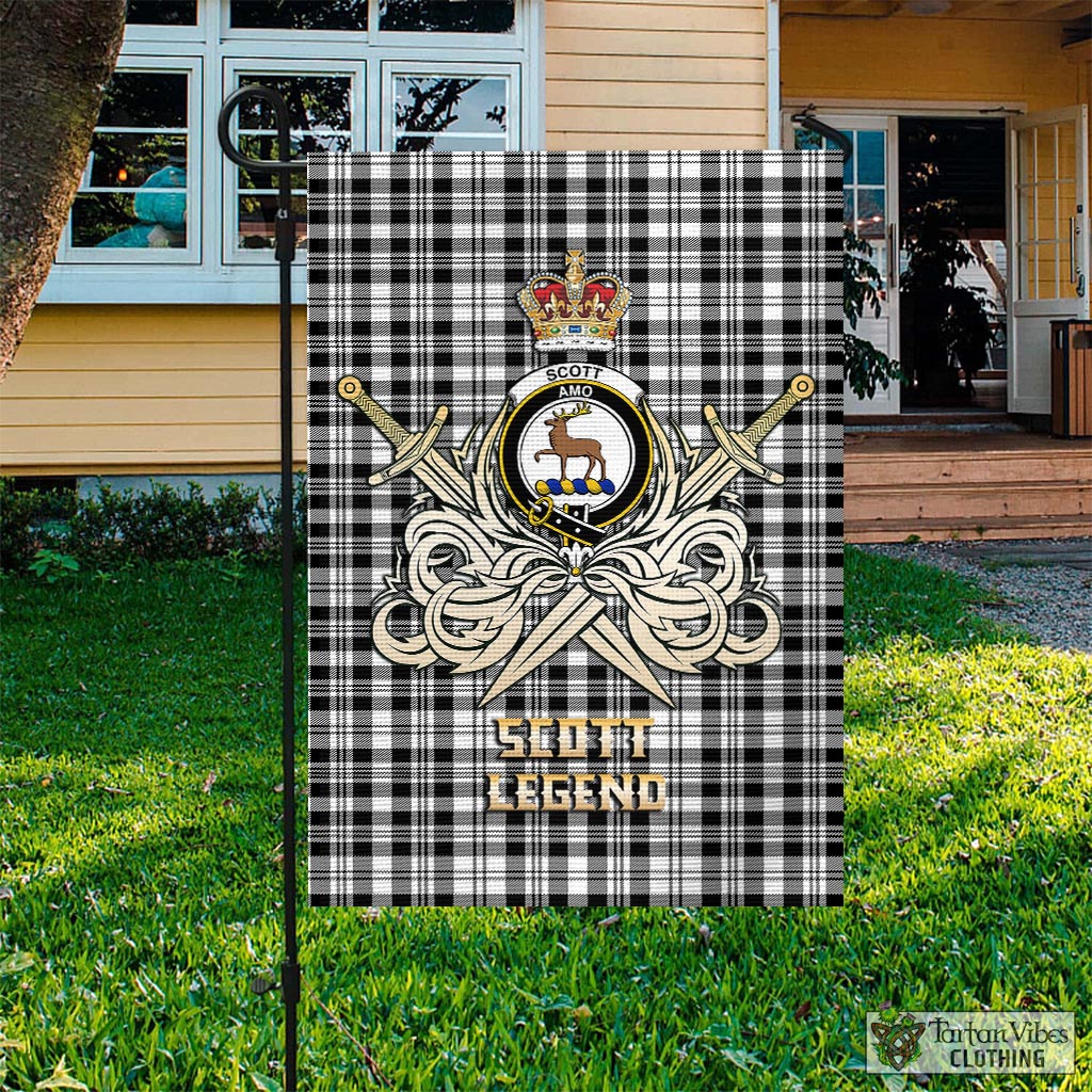 Tartan Vibes Clothing Scott Black White Tartan Flag with Clan Crest and the Golden Sword of Courageous Legacy