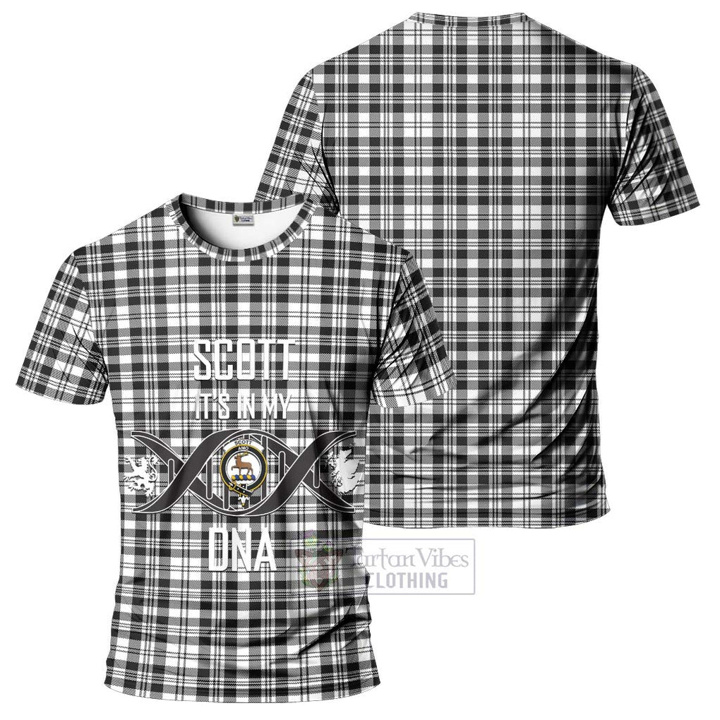 Scott Black White Tartan T-Shirt with Family Crest DNA In Me Style - Tartan Vibes Clothing