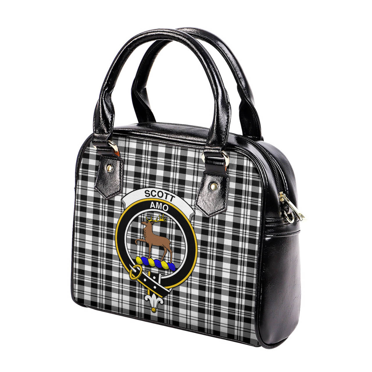 Scott Black White Tartan Shoulder Handbags with Family Crest - Tartanvibesclothing