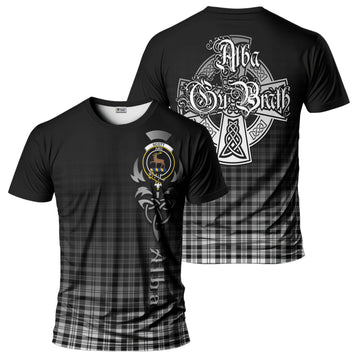 Scott Black White Tartan T-Shirt Featuring Alba Gu Brath Family Crest Celtic Inspired