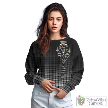 Scott Black White Tartan Sweatshirt Featuring Alba Gu Brath Family Crest Celtic Inspired