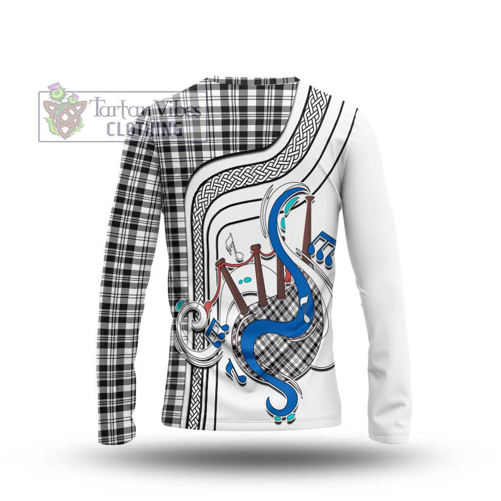 Tartan Vibes Clothing Scott Black White Tartan Long Sleeve T-Shirt with Epic Bagpipe Style