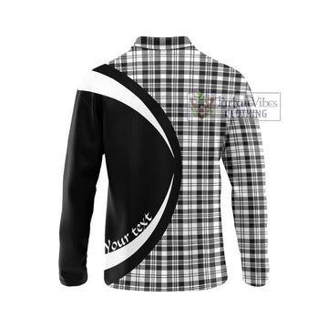 Scott Black White Tartan Long Sleeve Polo Shirt with Family Crest Circle Style