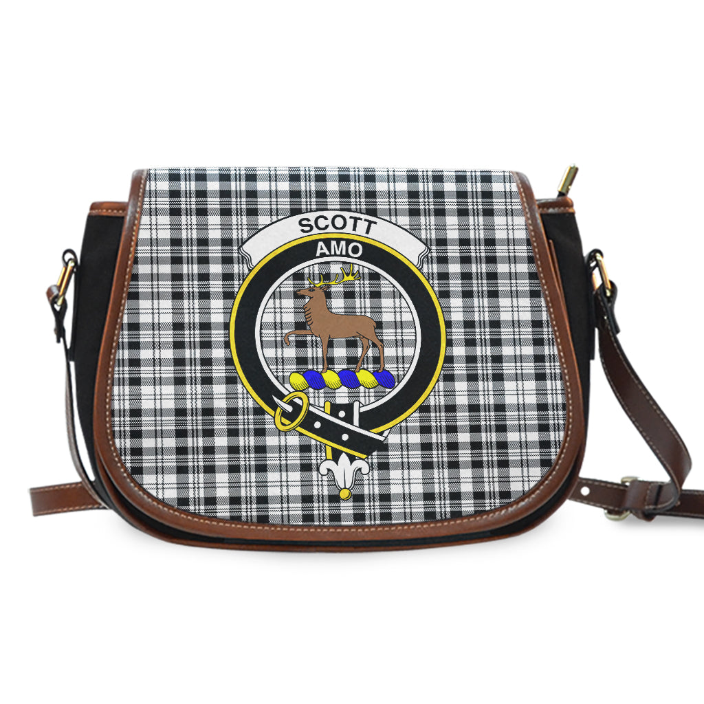 Scott Black White Tartan Saddle Bag with Family Crest - Tartan Vibes Clothing