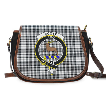 Scott Black White Tartan Saddle Bag with Family Crest