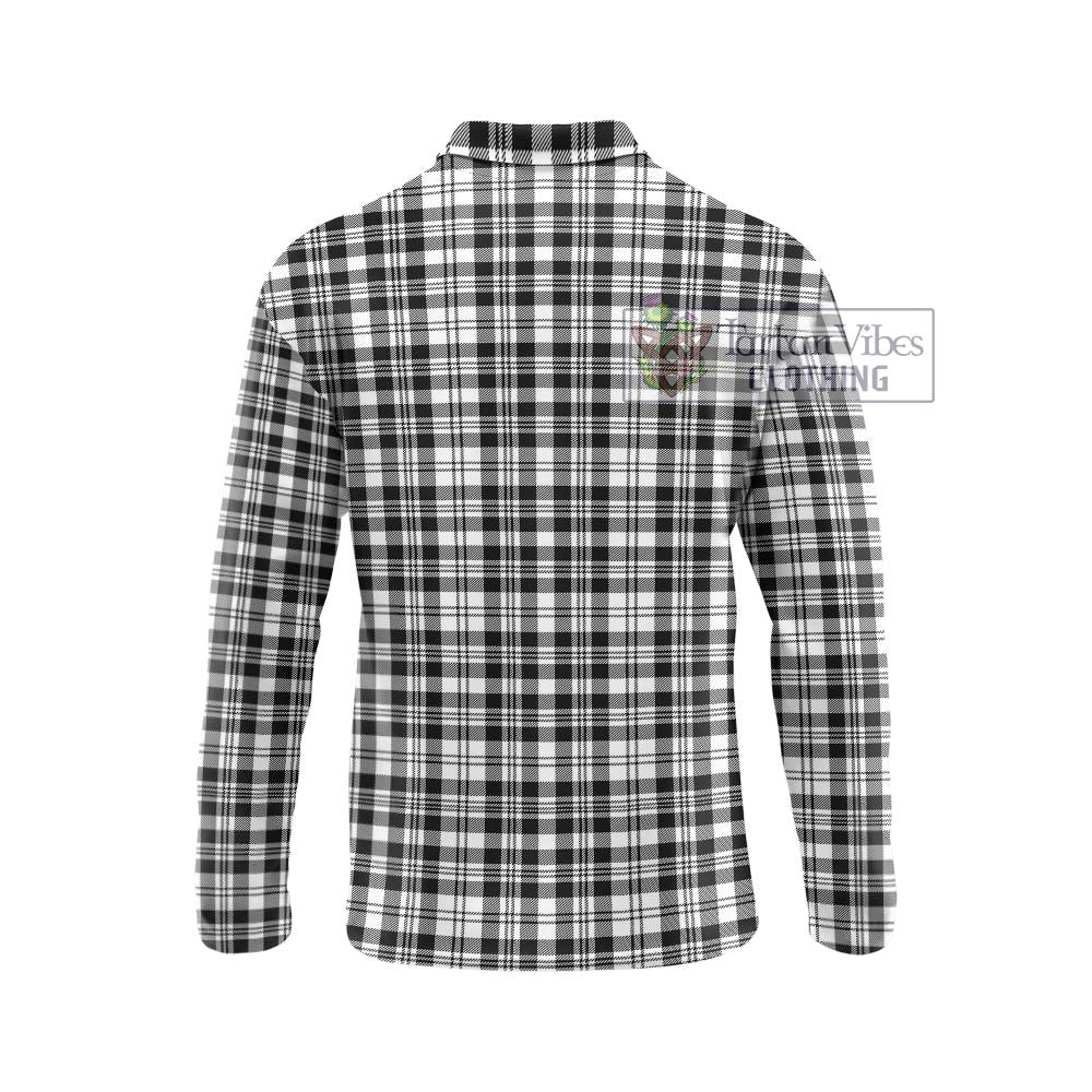 Scott Black White Tartan Long Sleeve Polo Shirt with Family Crest DNA In Me Style - Tartanvibesclothing Shop