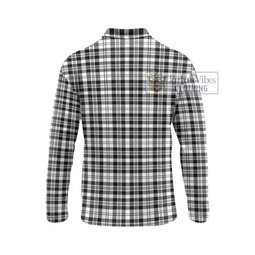 Scott Black White Tartan Long Sleeve Polo Shirt with Family Crest DNA In Me Style