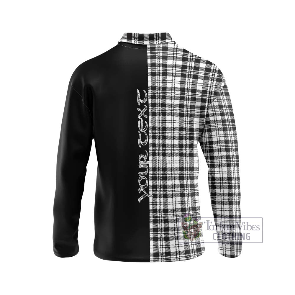 Scott Black White Tartan Long Sleeve Polo Shirt with Family Crest and Half Of Me Style - Tartanvibesclothing Shop