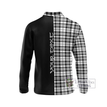 Scott Black White Tartan Long Sleeve Polo Shirt with Family Crest and Half Of Me Style