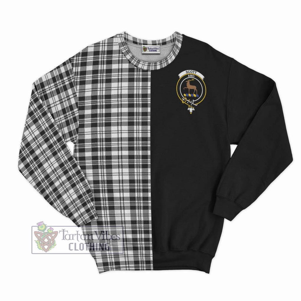 Scott Black White Tartan Sweatshirt with Family Crest and Half Of Me Style - Tartanvibesclothing Shop