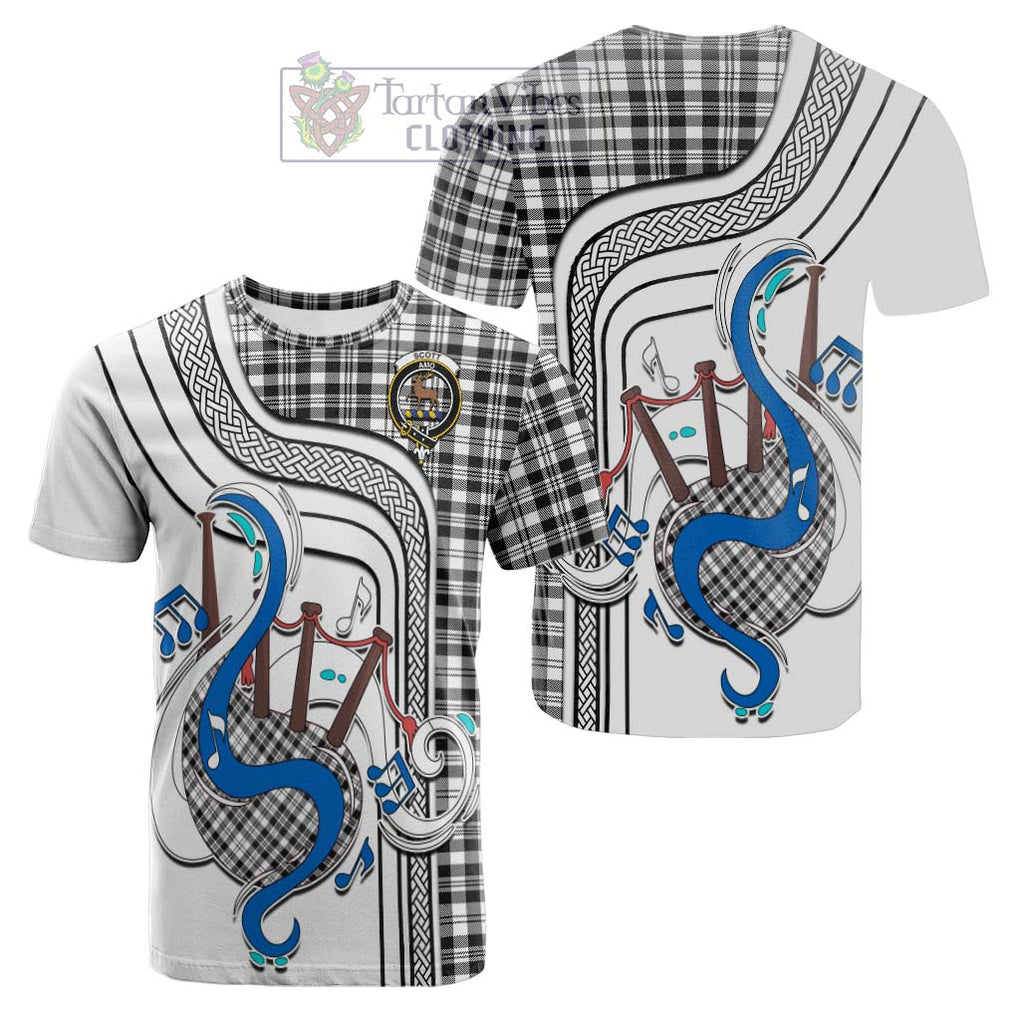 Tartan Vibes Clothing Scott Black White Tartan Cotton T-shirt with Epic Bagpipe Style