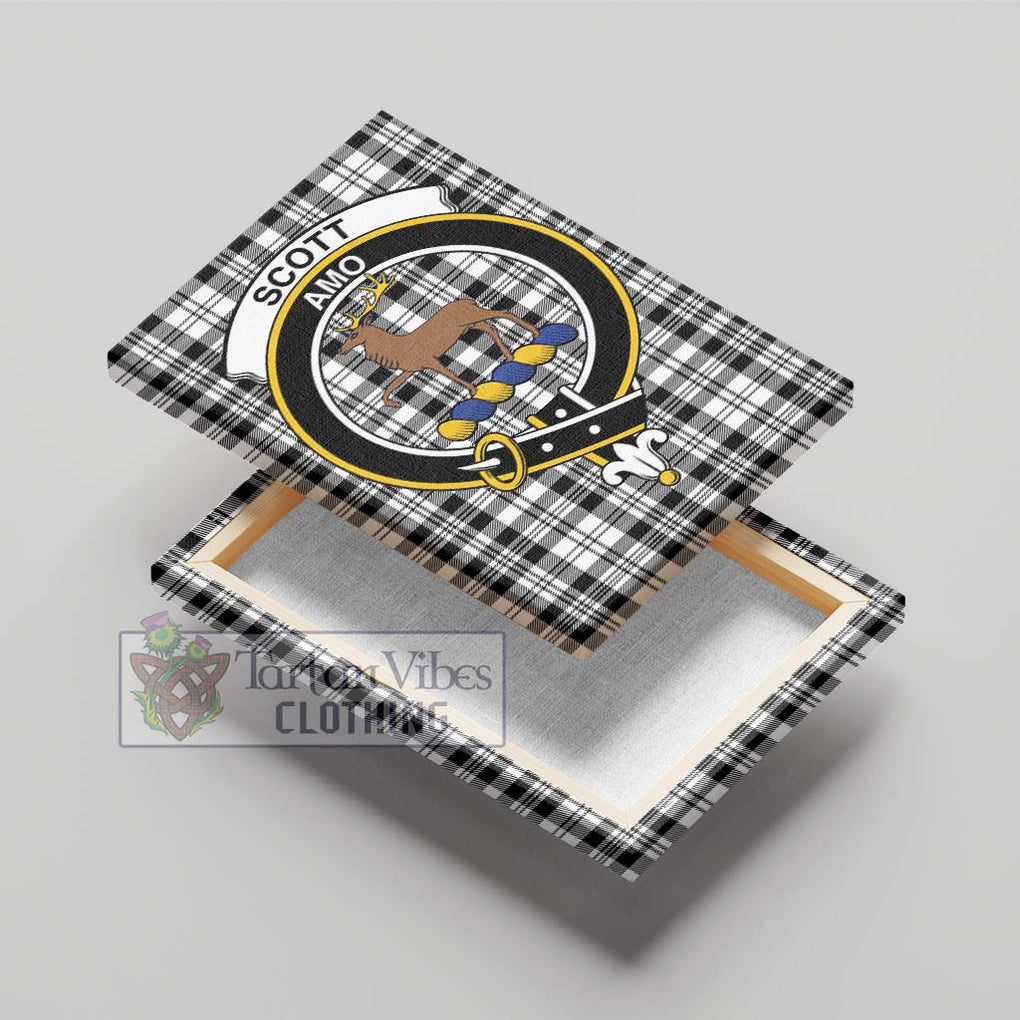 Scott Black White Tartan Canvas Print Wall Art with Family Crest - Tartan Vibes Clothing