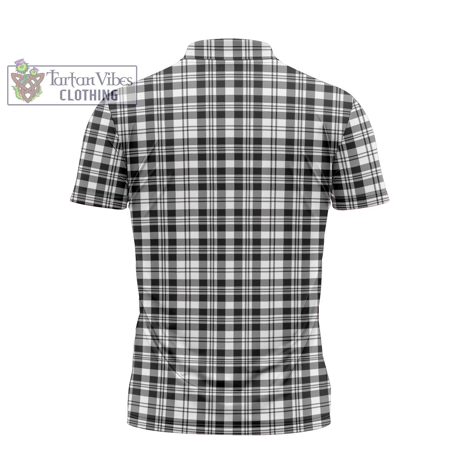 Tartan Vibes Clothing Scott Black White Tartan Zipper Polo Shirt with Family Crest