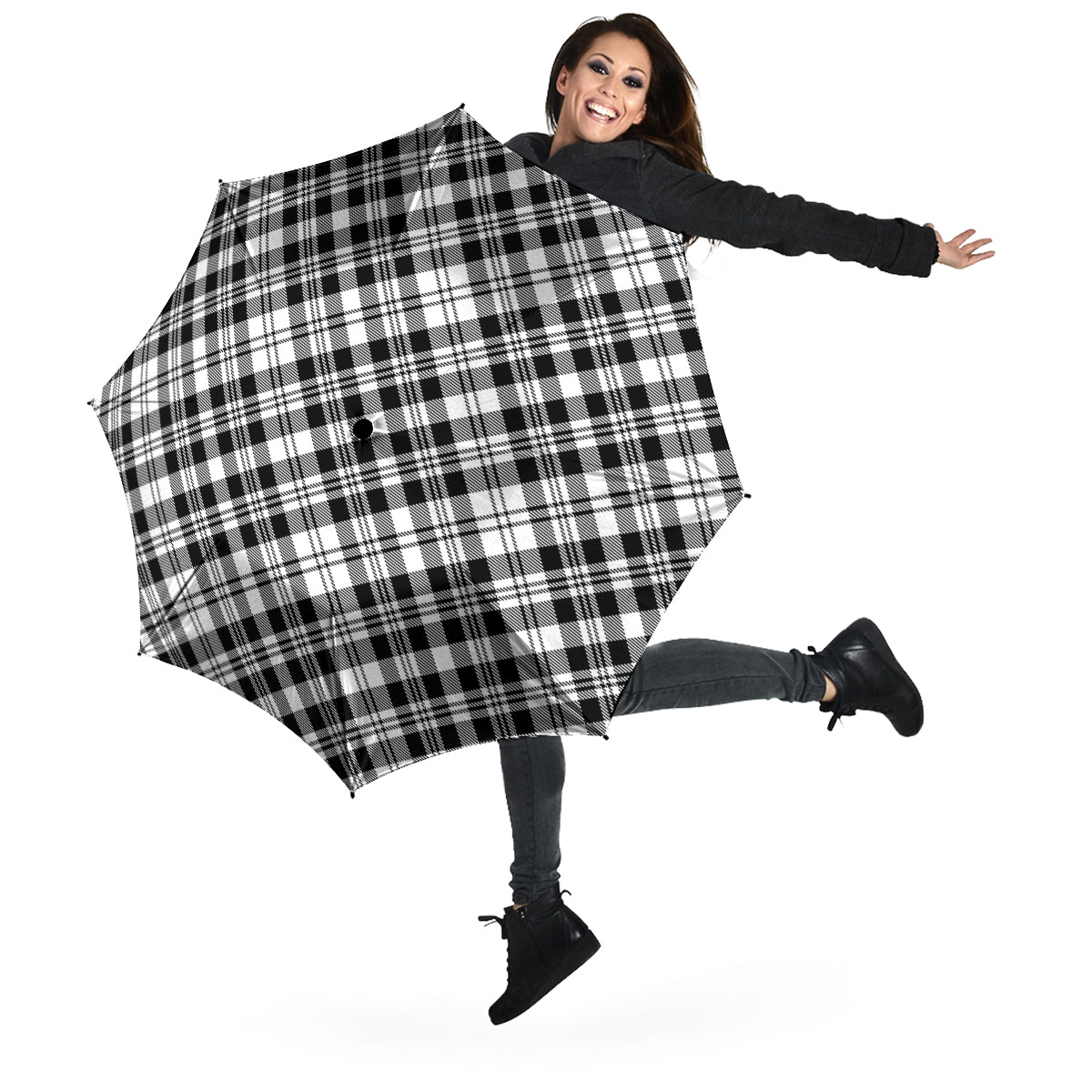 Scott Black White Tartan Umbrella - Tartanvibesclothing