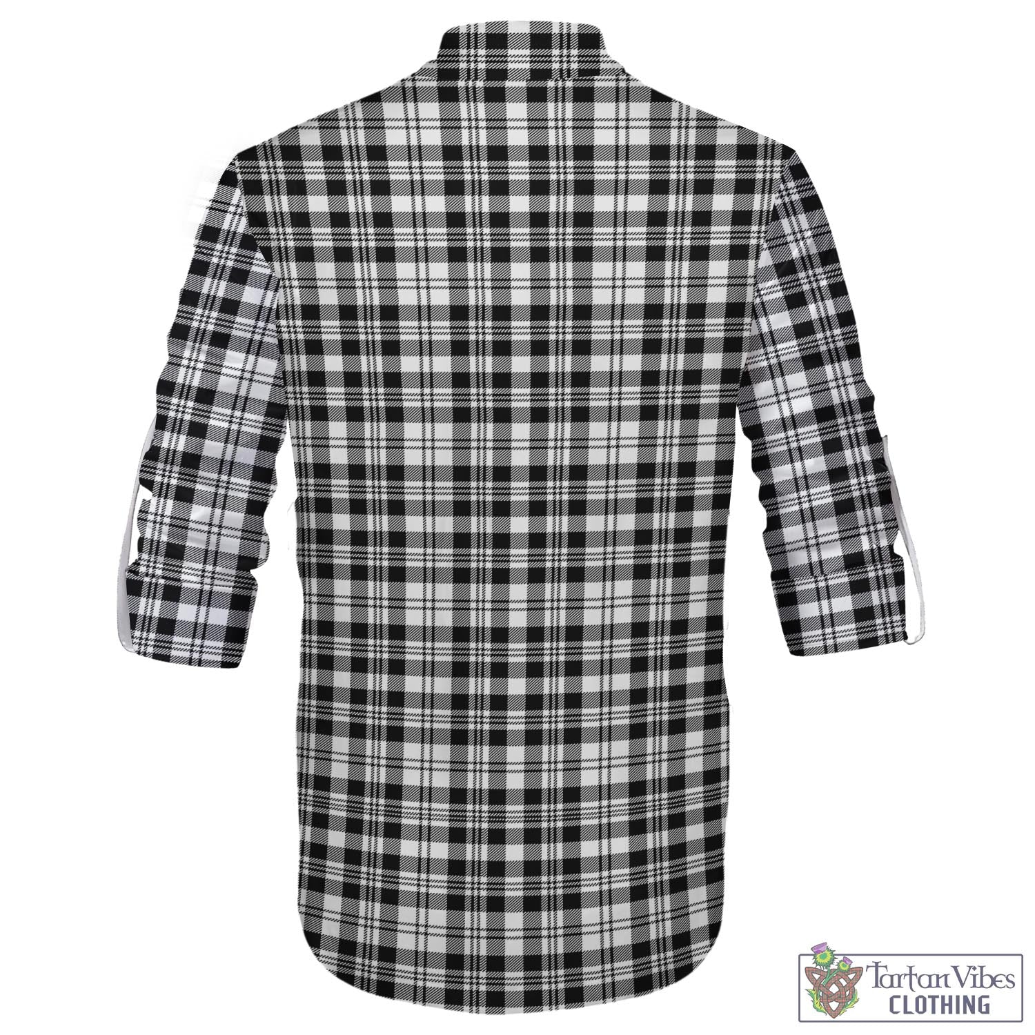 Tartan Vibes Clothing Scott Black White Tartan Men's Scottish Traditional Jacobite Ghillie Kilt Shirt