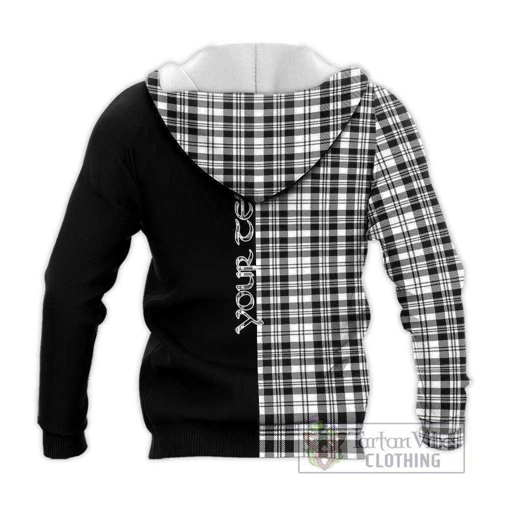 Scott Black White Tartan Knitted Hoodie with Family Crest and Half Of Me Style - Tartanvibesclothing Shop