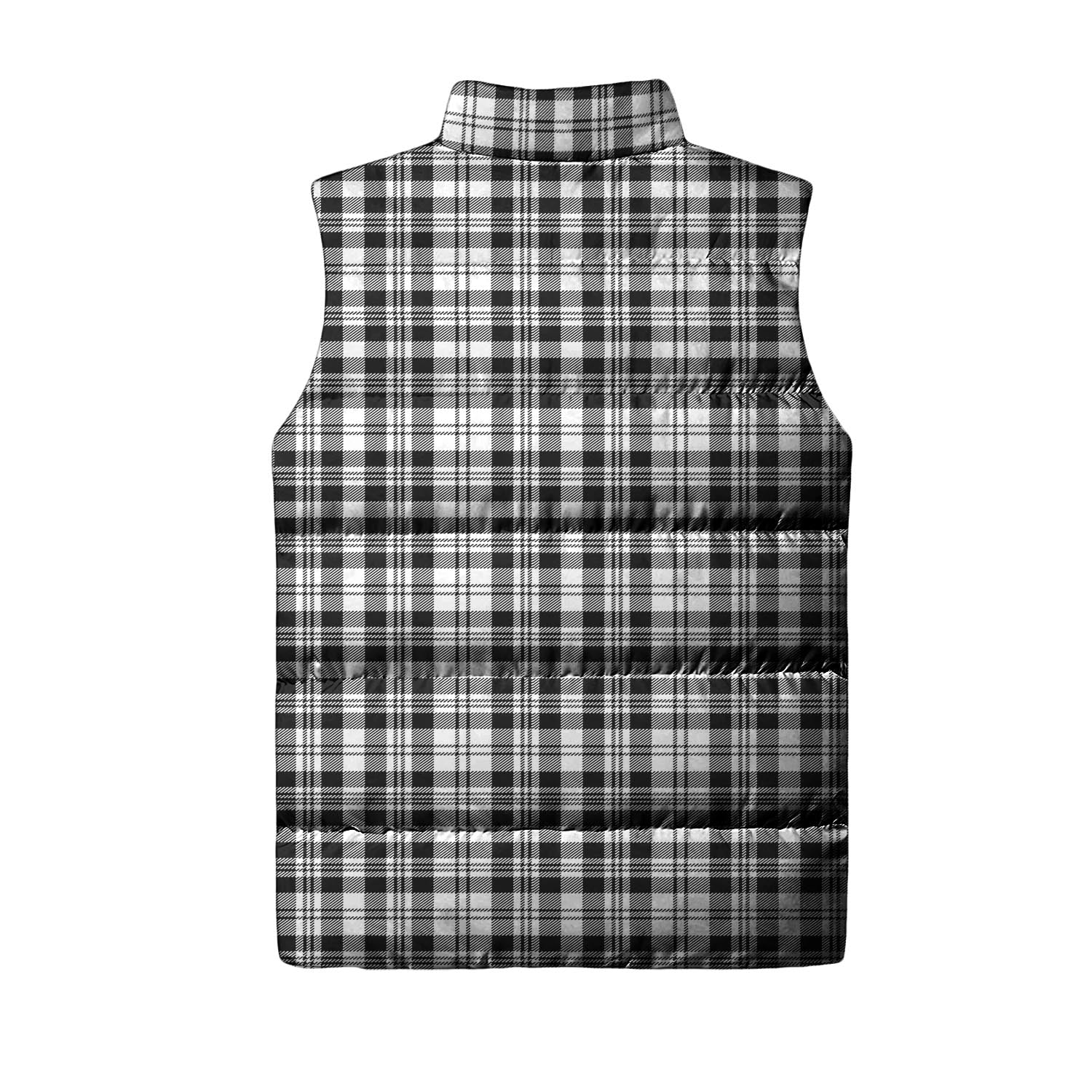 Scott Black White Tartan Sleeveless Puffer Jacket with Family Crest - Tartanvibesclothing