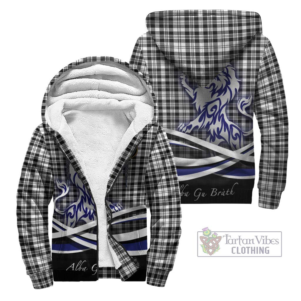 Scott Black White Tartan Sherpa Hoodie with Alba Gu Brath Regal Lion Emblem Unisex - Tartanvibesclothing Shop