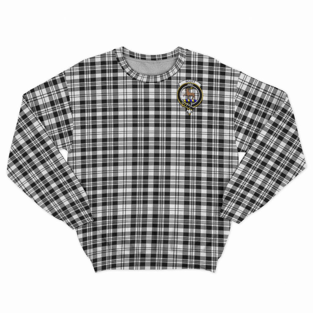 Scott Black White Tartan Sweatshirt with Family Crest - Tartan Vibes Clothing