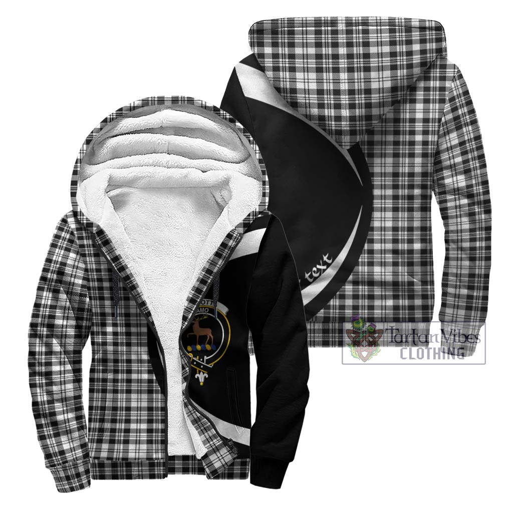 Scott Black White Tartan Sherpa Hoodie with Family Crest Circle Style Unisex - Tartan Vibes Clothing