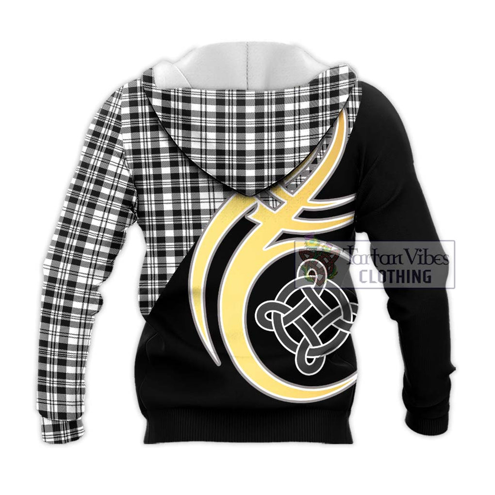 Scott Black White Tartan Knitted Hoodie with Family Crest and Celtic Symbol Style - Tartan Vibes Clothing