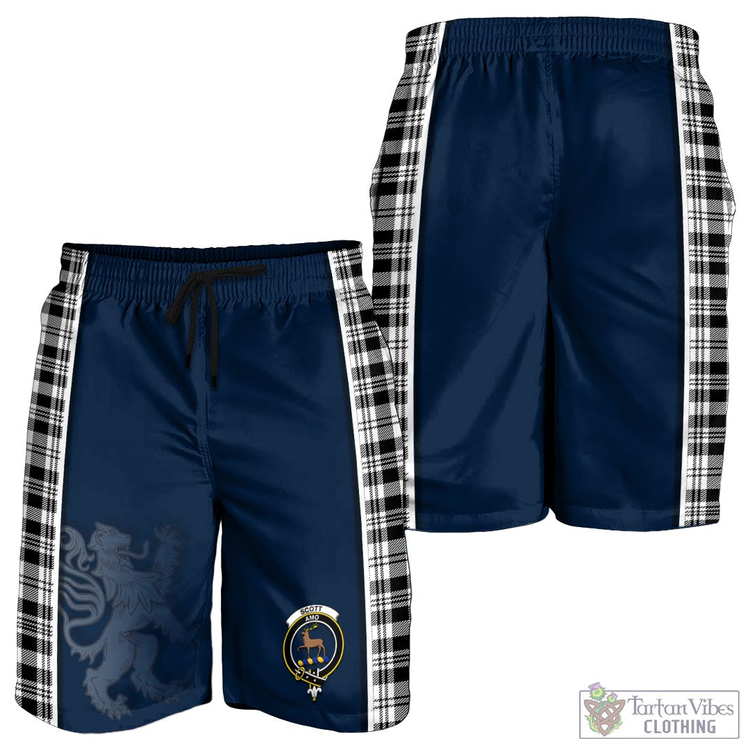 Tartan Vibes Clothing Scott Black White Tartan Men's Shorts with Family Crest and Lion Rampant Vibes Sport Style