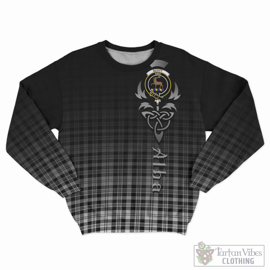 Tartan Vibes Clothing Scott Black White Tartan Sweatshirt Featuring Alba Gu Brath Family Crest Celtic Inspired