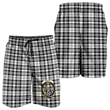 Scott Black White Tartan Mens Shorts with Family Crest