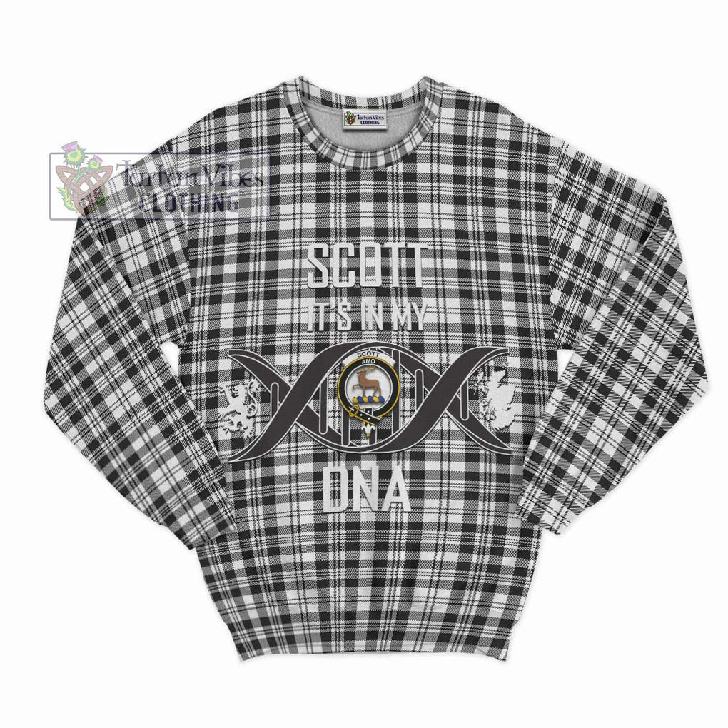 Scott Black White Tartan Sweatshirt with Family Crest DNA In Me Style - Tartanvibesclothing Shop