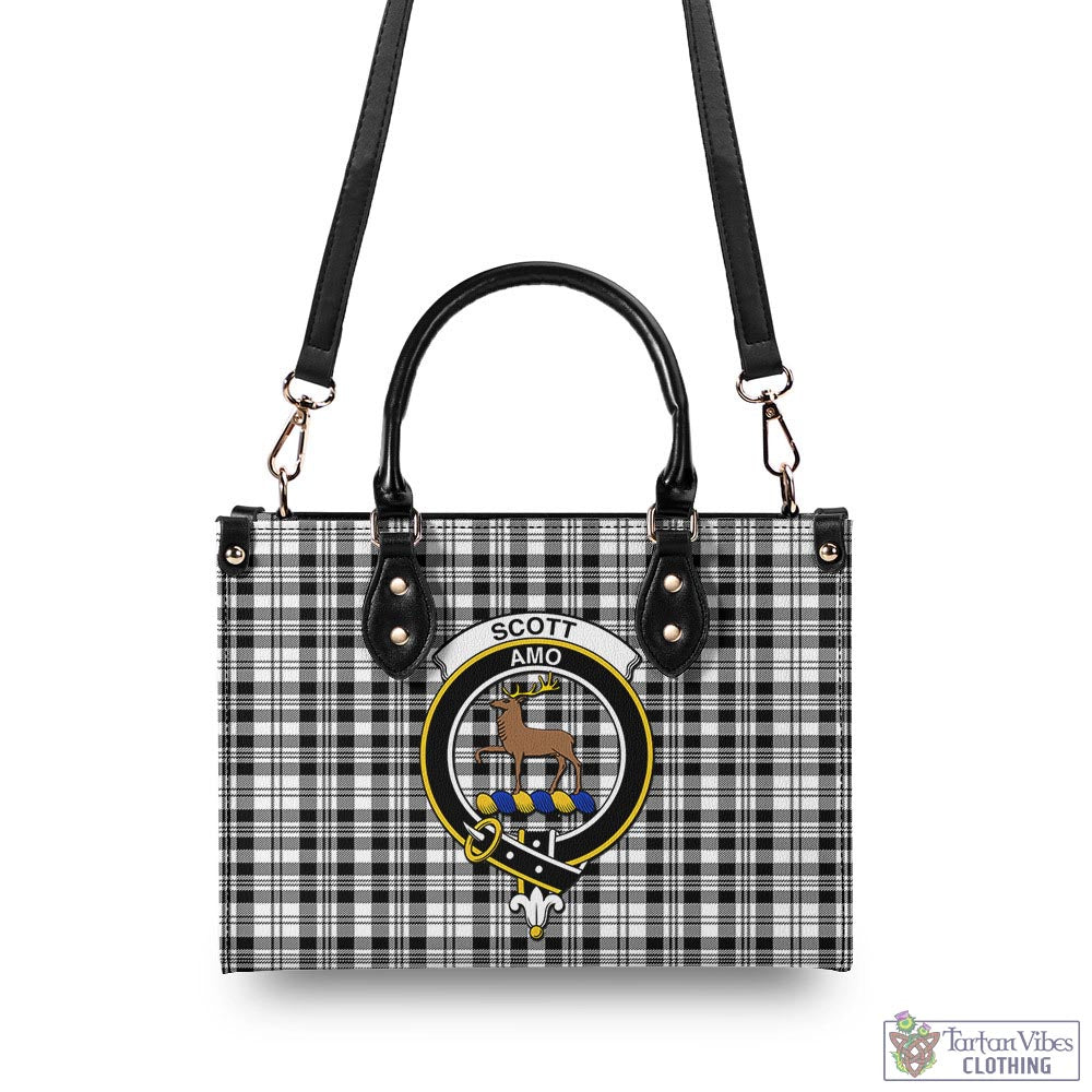 Tartan Vibes Clothing Scott Black White Tartan Luxury Leather Handbags with Family Crest