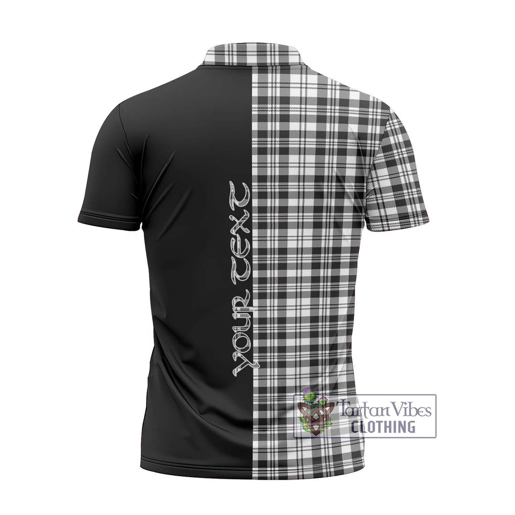 Scott Black White Tartan Zipper Polo Shirt with Family Crest and Half Of Me Style - Tartanvibesclothing Shop