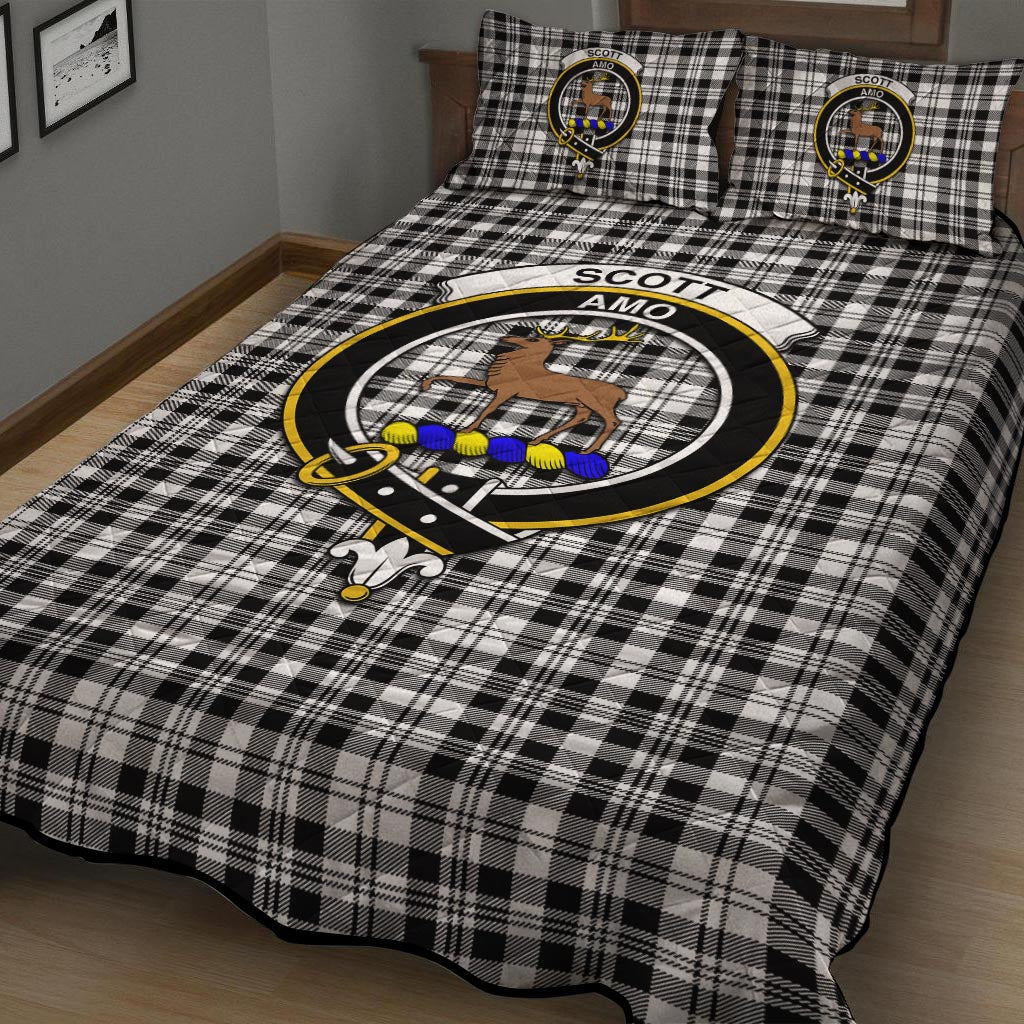 Scott Black White Tartan Quilt Bed Set with Family Crest - Tartan Vibes Clothing