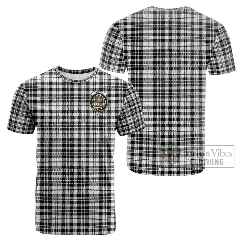 Scott Black White Tartan Cotton T-Shirt with Family Crest Kid's Shirt - Tartanvibesclothing Shop