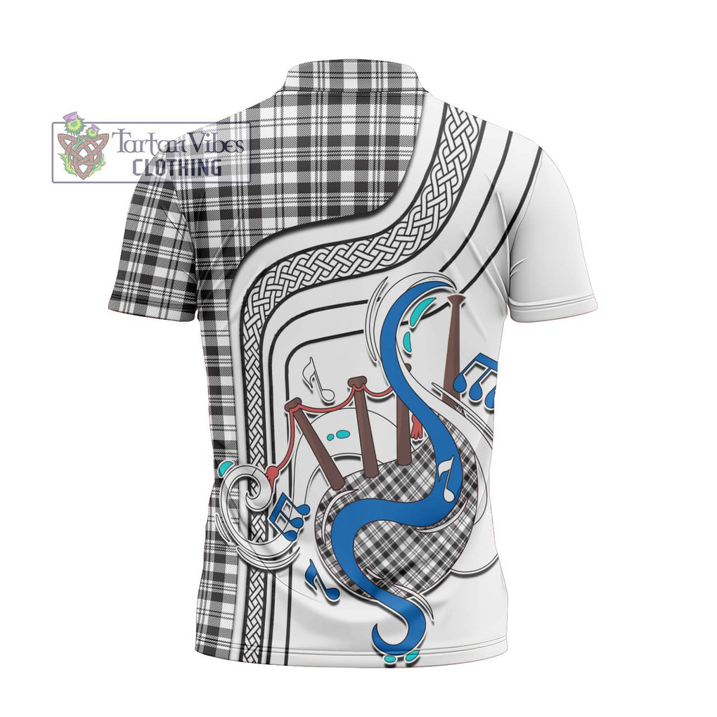 Scott Black White Tartan Zipper Polo Shirt with Epic Bagpipe Style - Tartanvibesclothing Shop