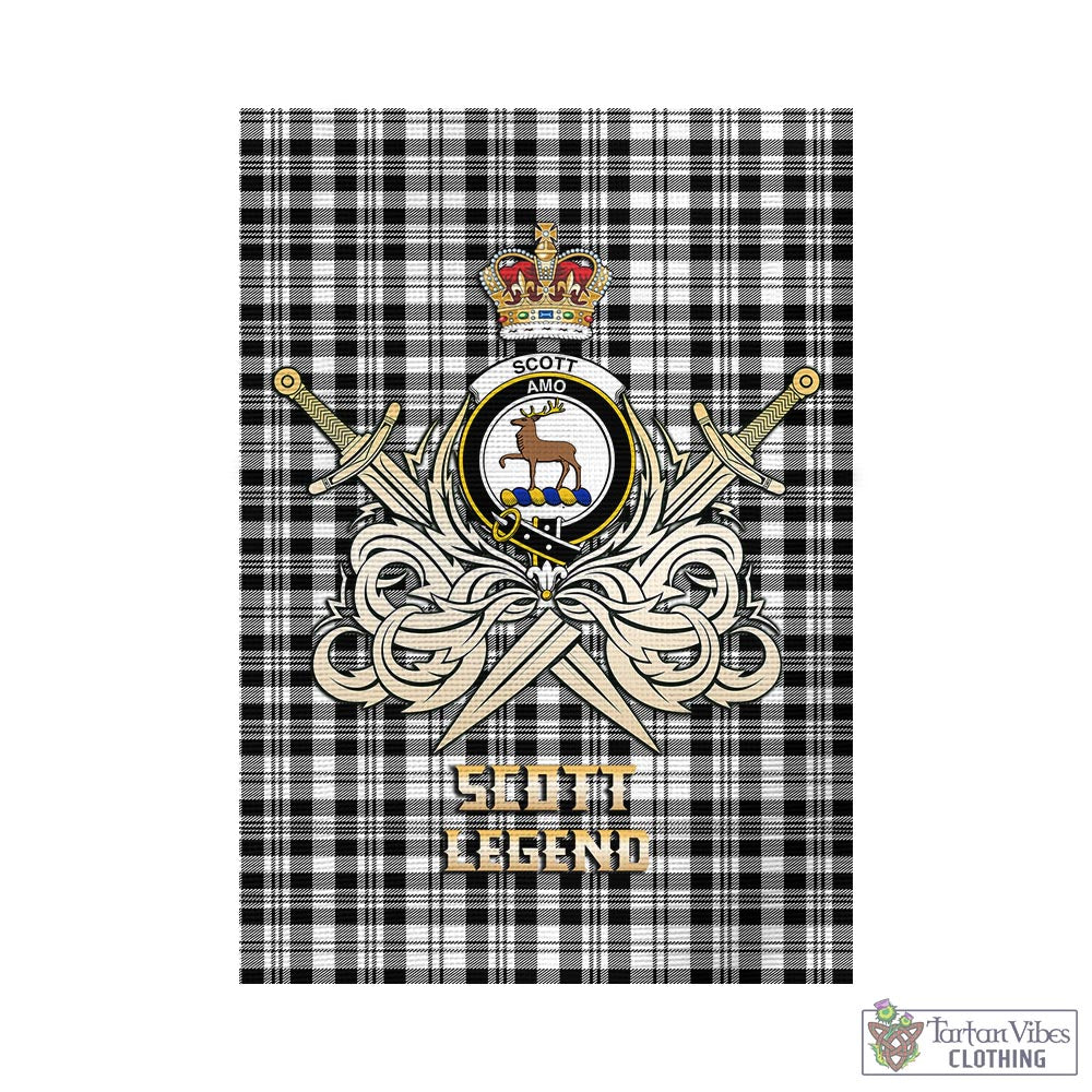 Tartan Vibes Clothing Scott Black White Tartan Flag with Clan Crest and the Golden Sword of Courageous Legacy