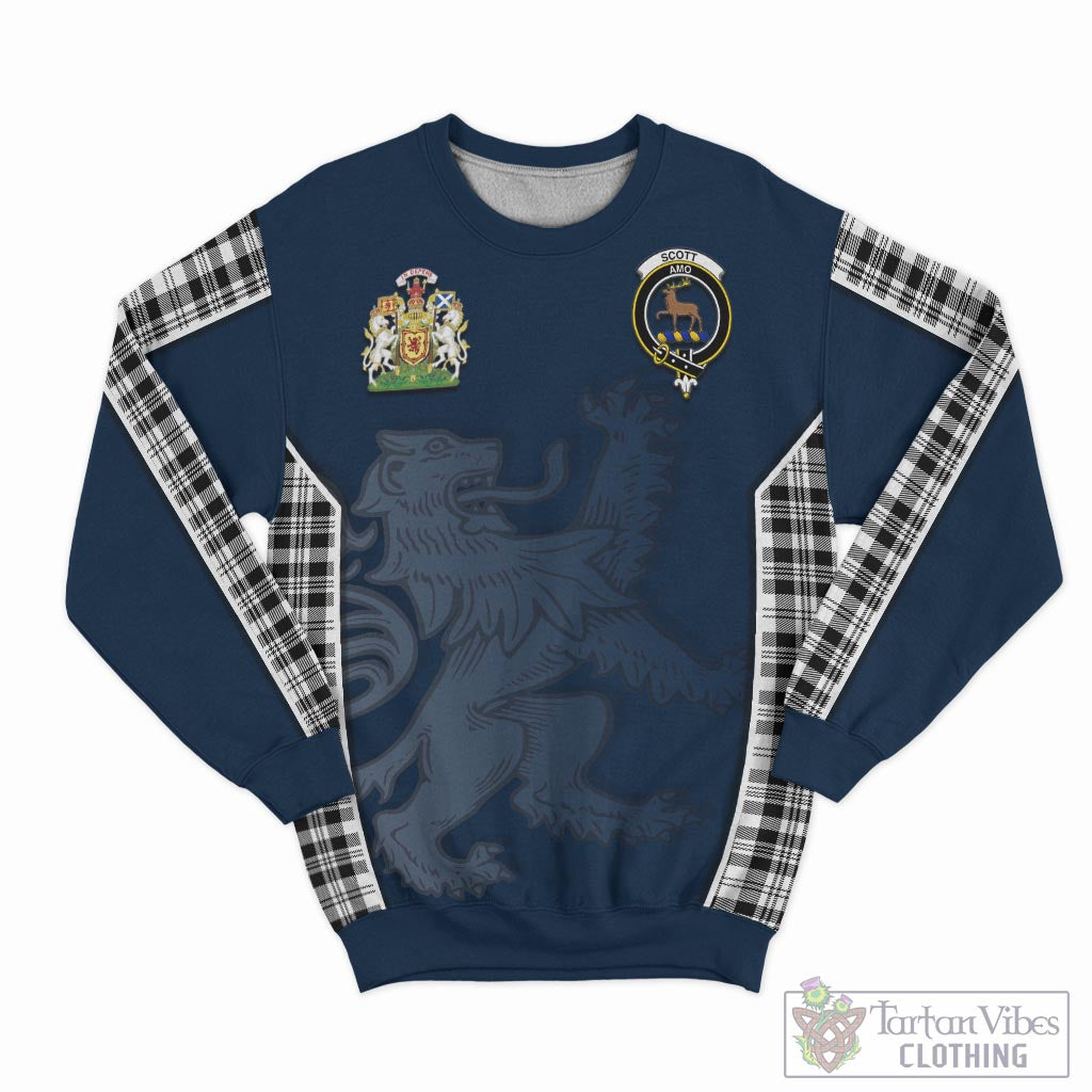 Tartan Vibes Clothing Scott Black White Tartan Sweater with Family Crest and Lion Rampant Vibes Sport Style