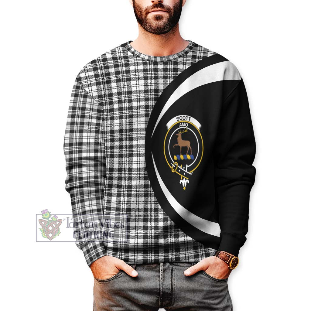 Scott Black White Tartan Sweatshirt with Family Crest Circle Style - Tartan Vibes Clothing